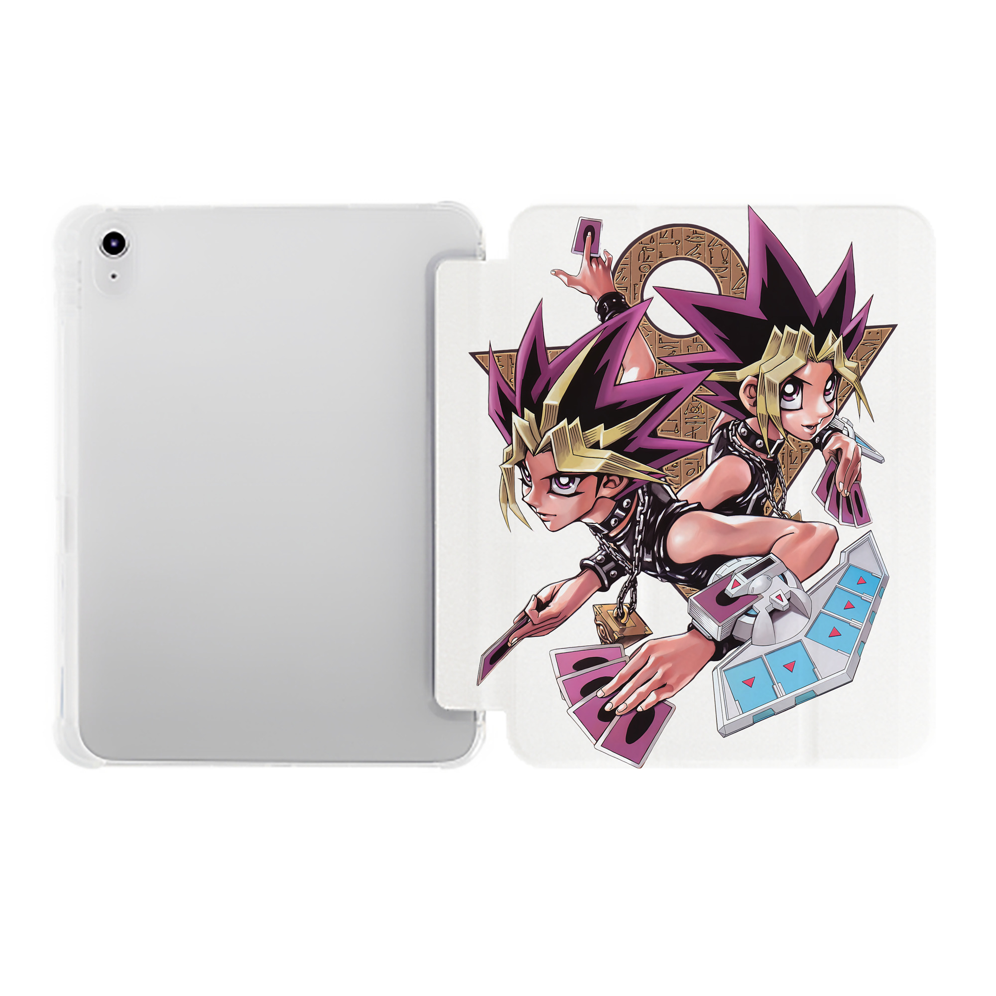 （画像用） 遊☆戯☆王 Yu-Gi-Oh! IPad ケース ペン収納付き 三つ折りスタンド PUレザー×シリコン 対応機種9.5/10.5/10.9インチ